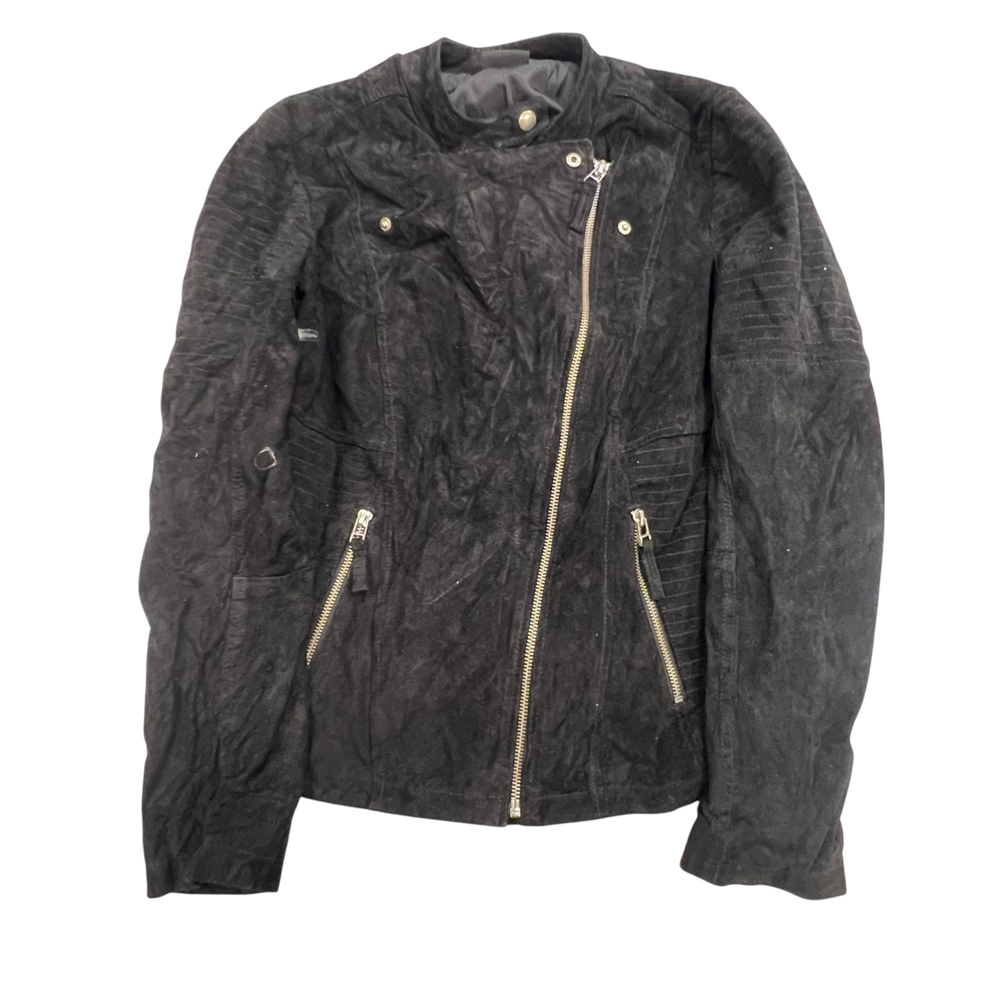 ESMARA Suede Leather Jacket Women Small Black Lined Long Sleeve Asymmetrical Zip