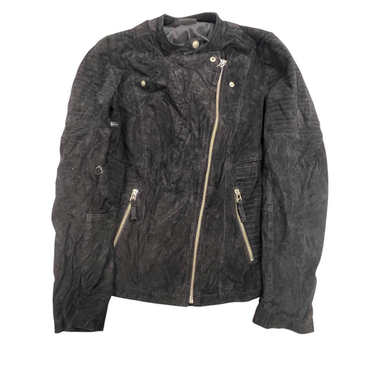 ESMARA Suede Leather Jacket Women Small Black Lined Long Sleeve Asymmetrical Zip