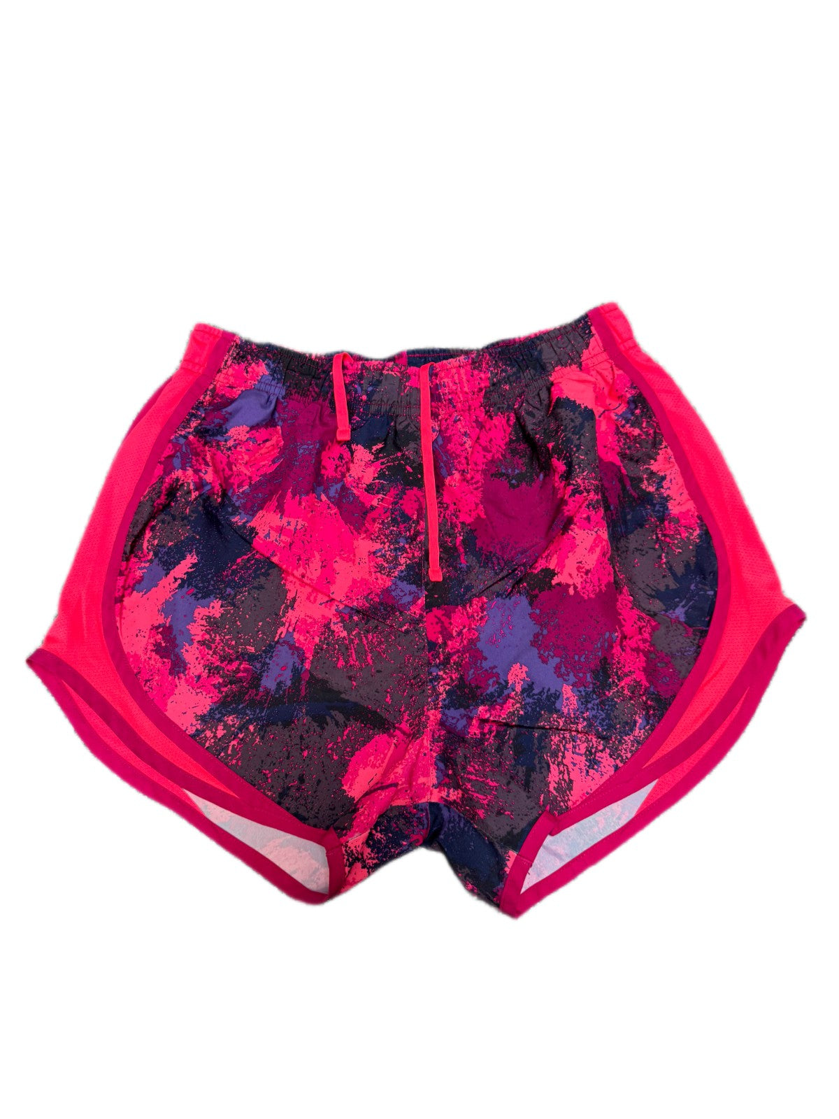 Nike Dri-FIT Running Shorts Womens Small 25" Waist Multi Splatter Dolphin Hem