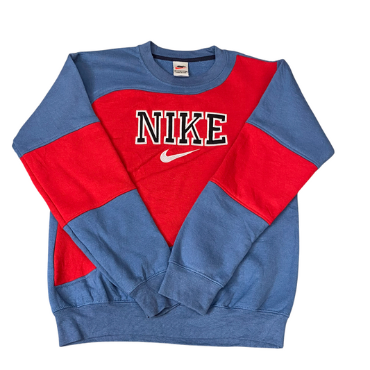 Nike Reworked Sweatshirt Mens S Blue Red Embroidered Spellout Logo Vintage Y2K