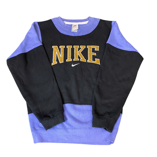 Nike Reworked Sweatshirt Mens S Purple Black Embroidered Spellout Logo Vtg Y2K