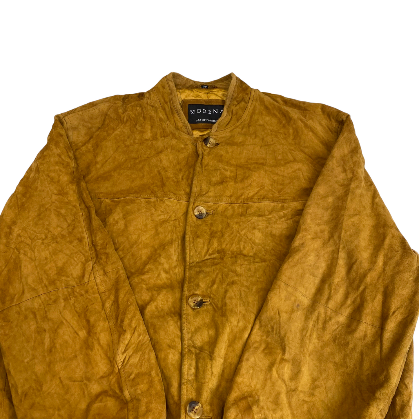 Bomber Jacket Mens L Brown Suede Leather Long Sleeve Button Front Outdoor