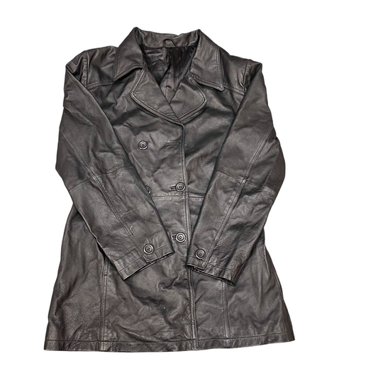 Canda C&A Leather Jacket Womens Medium Black Lined Collared Double Breasted