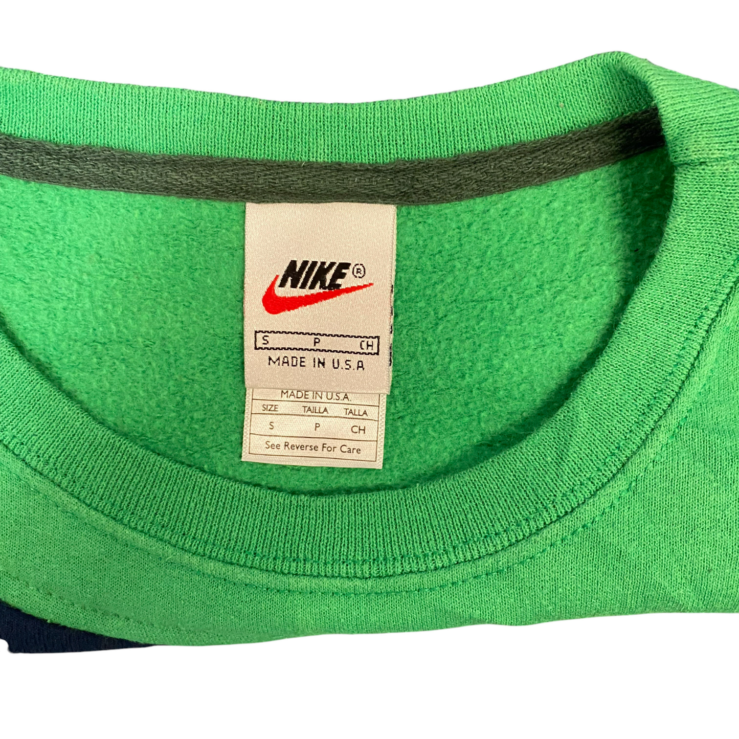 Nike Reworked Sweatshirt Mens Small Navy Green Embroidered Spellout Logo Vtg Y2K