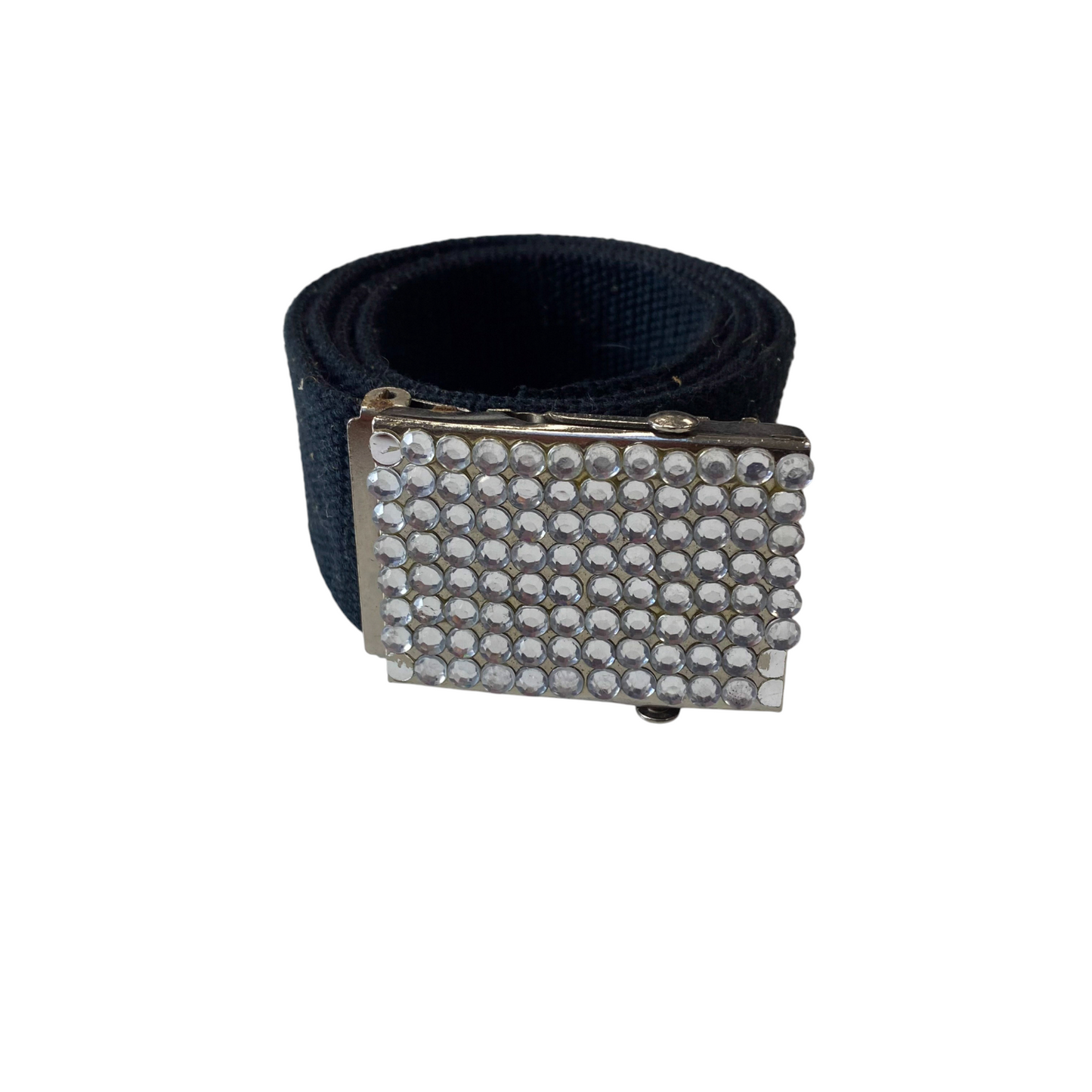 Kids Girls Webbing Belt Navy Wide Clear Rhinestone Flip Top Buckle Size 36.5 in