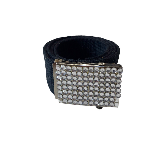 Kids Girls Webbing Belt Navy Wide Clear Rhinestone Flip Top Buckle Size 36.5 in