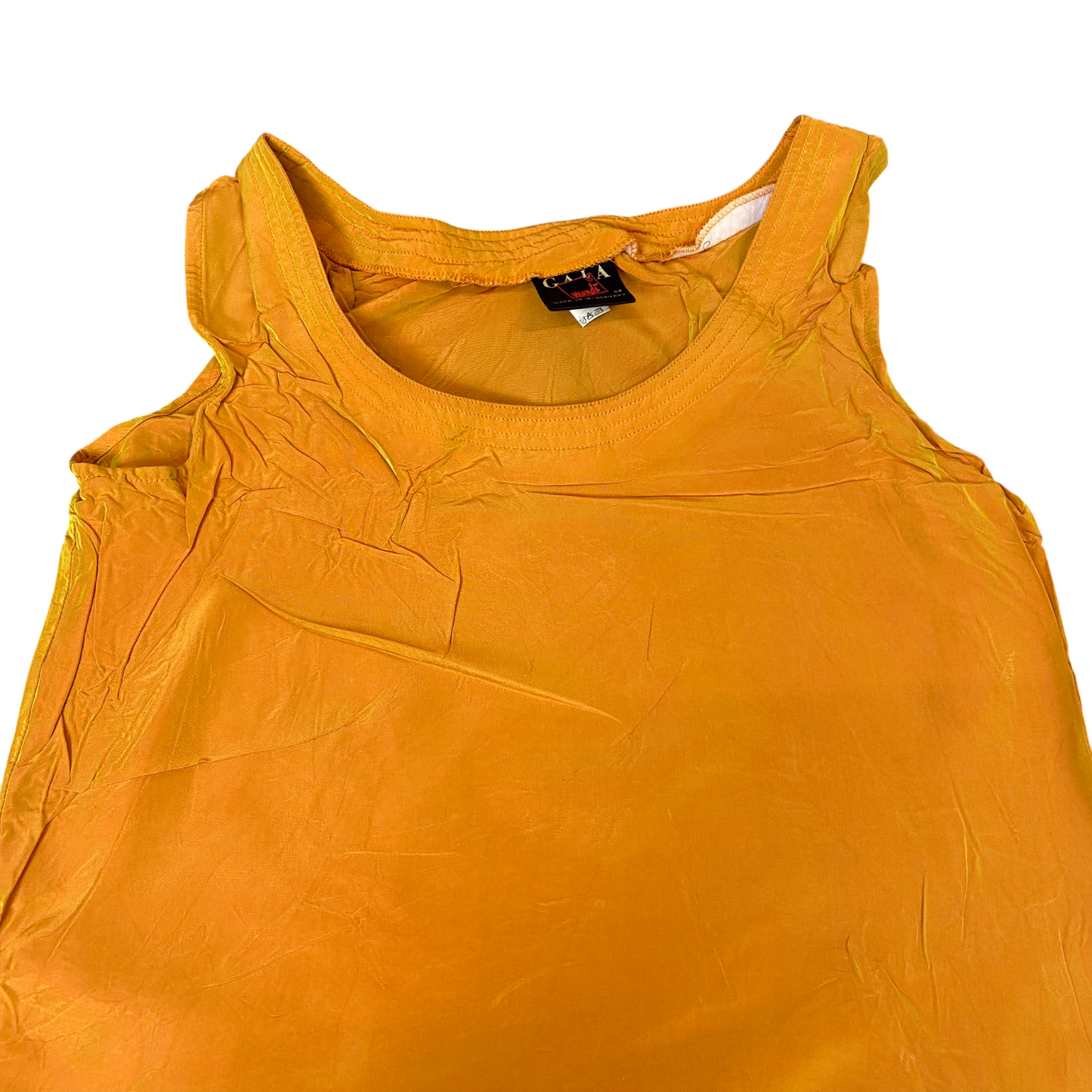 Gala Blouse Top Womens S Yellow Satin Sleeveless Round Neck Casual Pullover