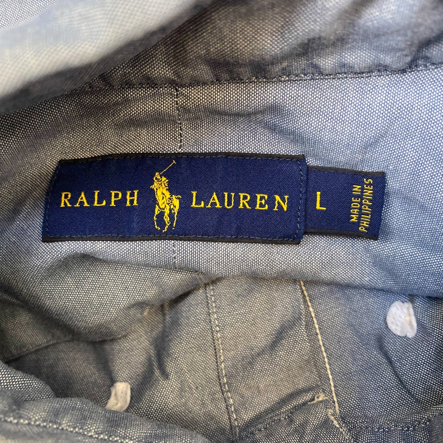 Ralph Lauren Shirt Mens L Blue Short Sleeve Brown Pony Logo Button Down
