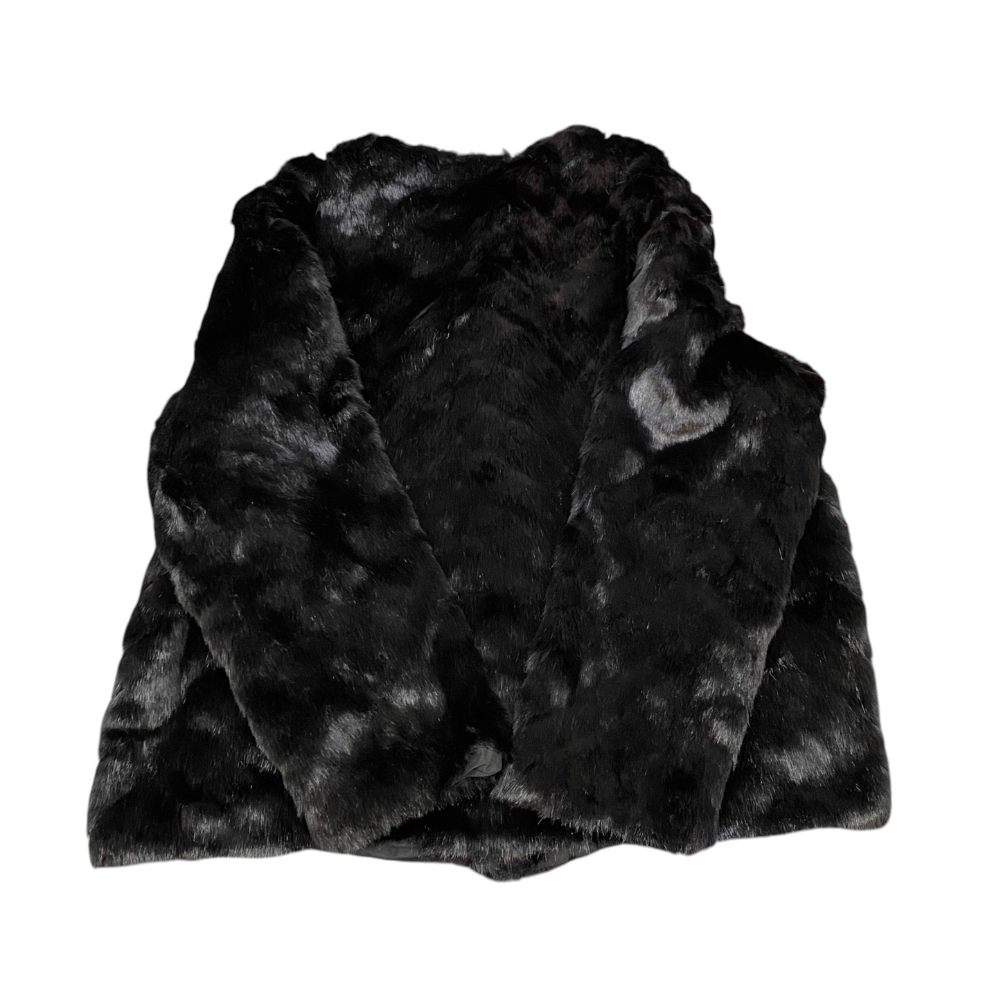 H&M Fluffy Faux Fur Jacket Womens Large Black Lined Long Sleeve Snap Button