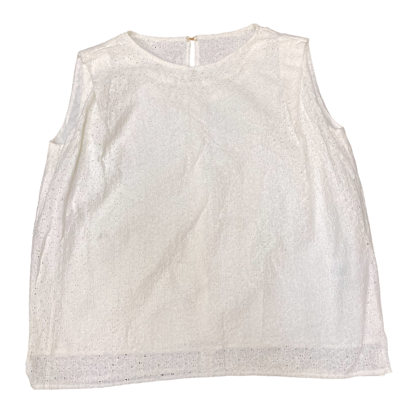 Blouse Top Womens M White Eyelet Floral Sleeveless Round Neck Keyhole Back