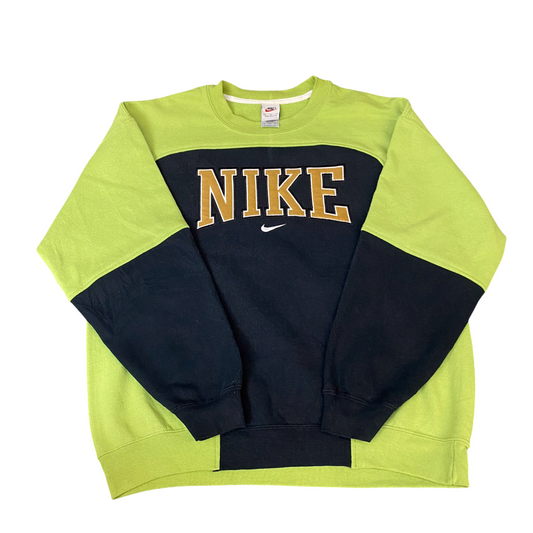 Nike Reworked Sweatshirt Men L Green Black Embroidered Spellout Logo Vintage Y2K