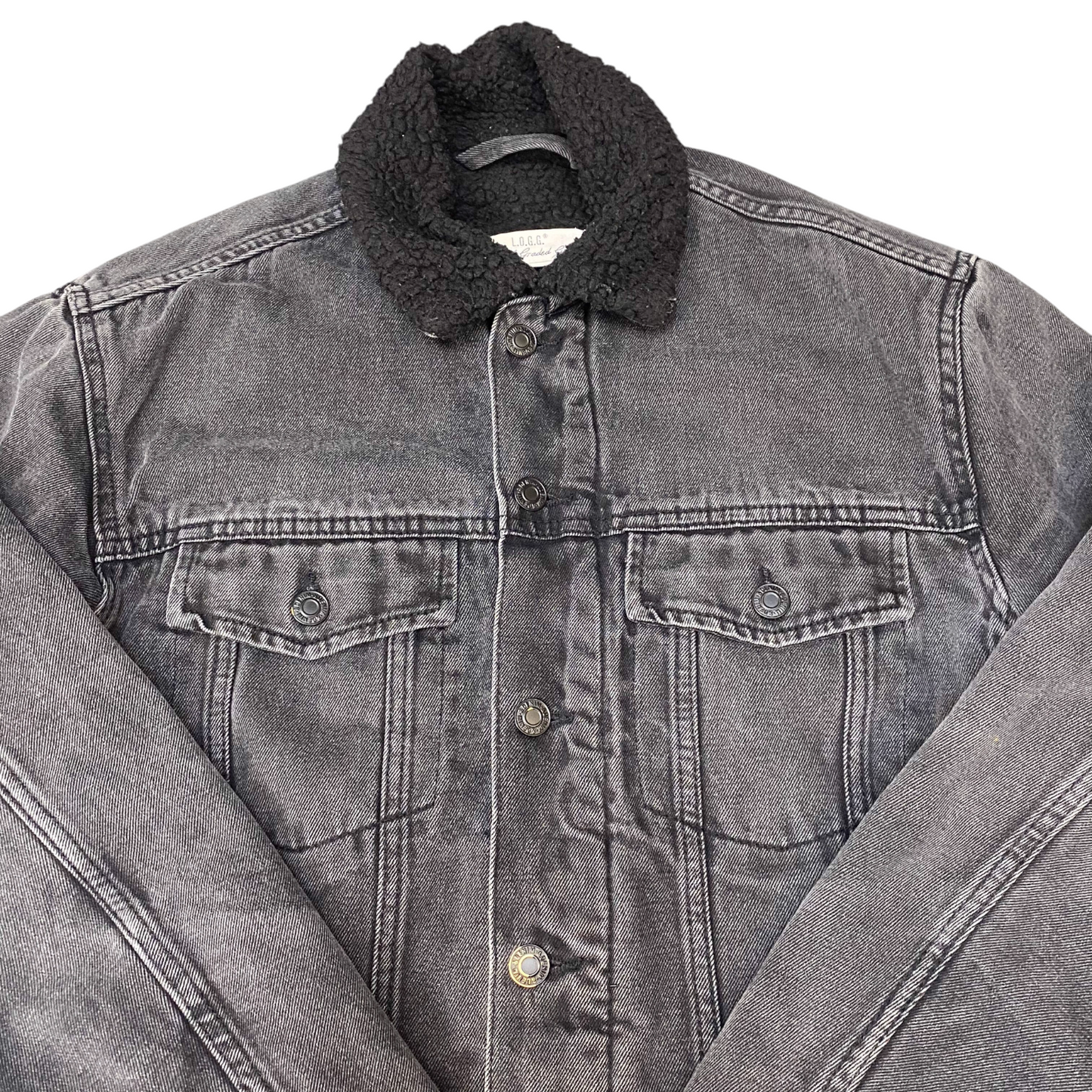 L.O.G.G. by H&M Trucker Jacket Men S Grey Denim Sherpa Lined Collar Button Front