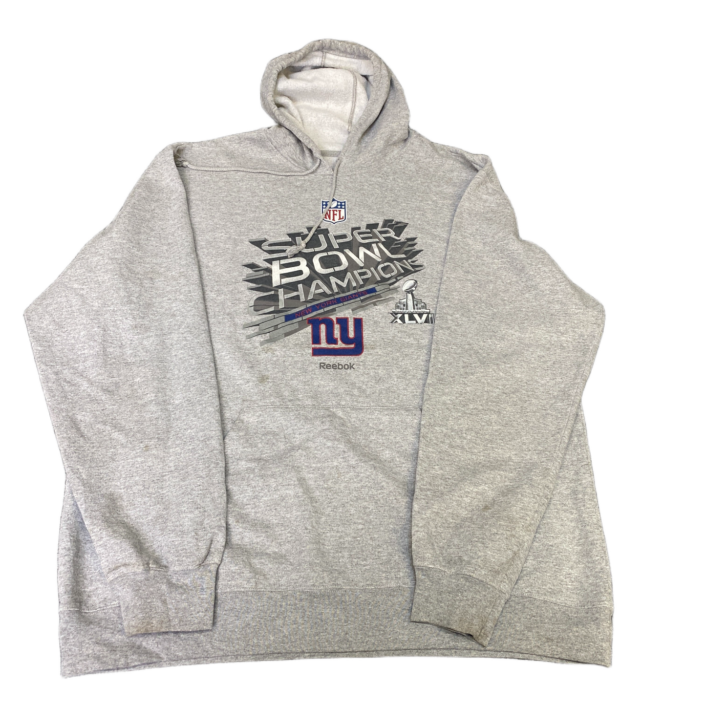 NFL New York Giants Reebok Football Hoodie Mens Large Grey Graphic Logo Pullover