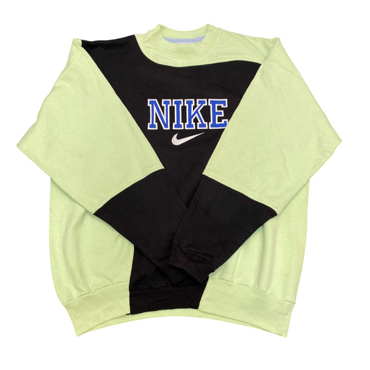 Nike Reworked Sweatshirt Mens XL Green Black Embroidered Spellout Logo Crew Neck
