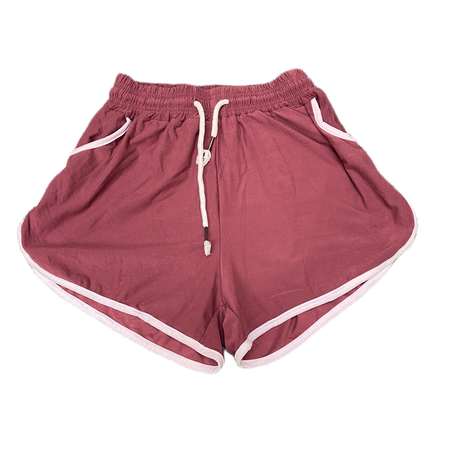 Running Sprinter Shorts Womens M 24" Waist Maroon Gym Drawstring Dolphin Hem