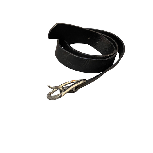 Mens Casual Waist Belt Black Leather Heavy Duty Adjustable Pin Buckle Size 38 in