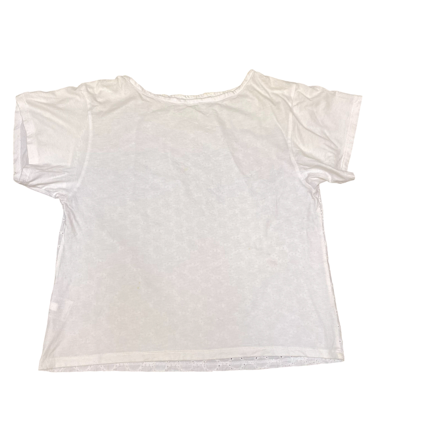 Blouse Top Womens M White Eyelet Casual Short Sleeve Round Neck Pullover Outdoor