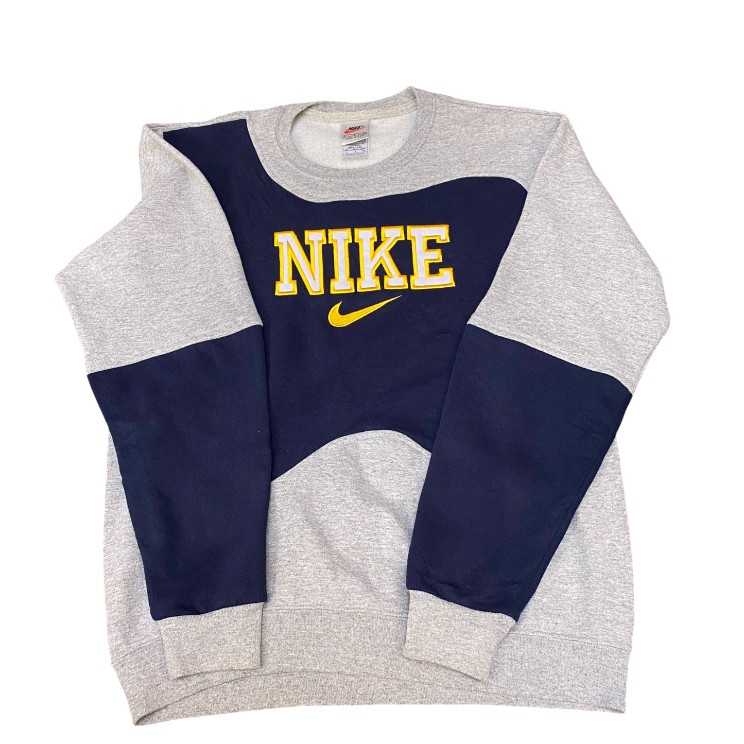 Nike Reworked Sweatshirt Mens S Blue Grey Embroidered Spellout Logo Vintage Y2K