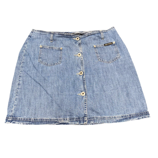 Wit Boy Mini Denim Skirt Womens L Blue Medium Wash Flap Pockets Button Front