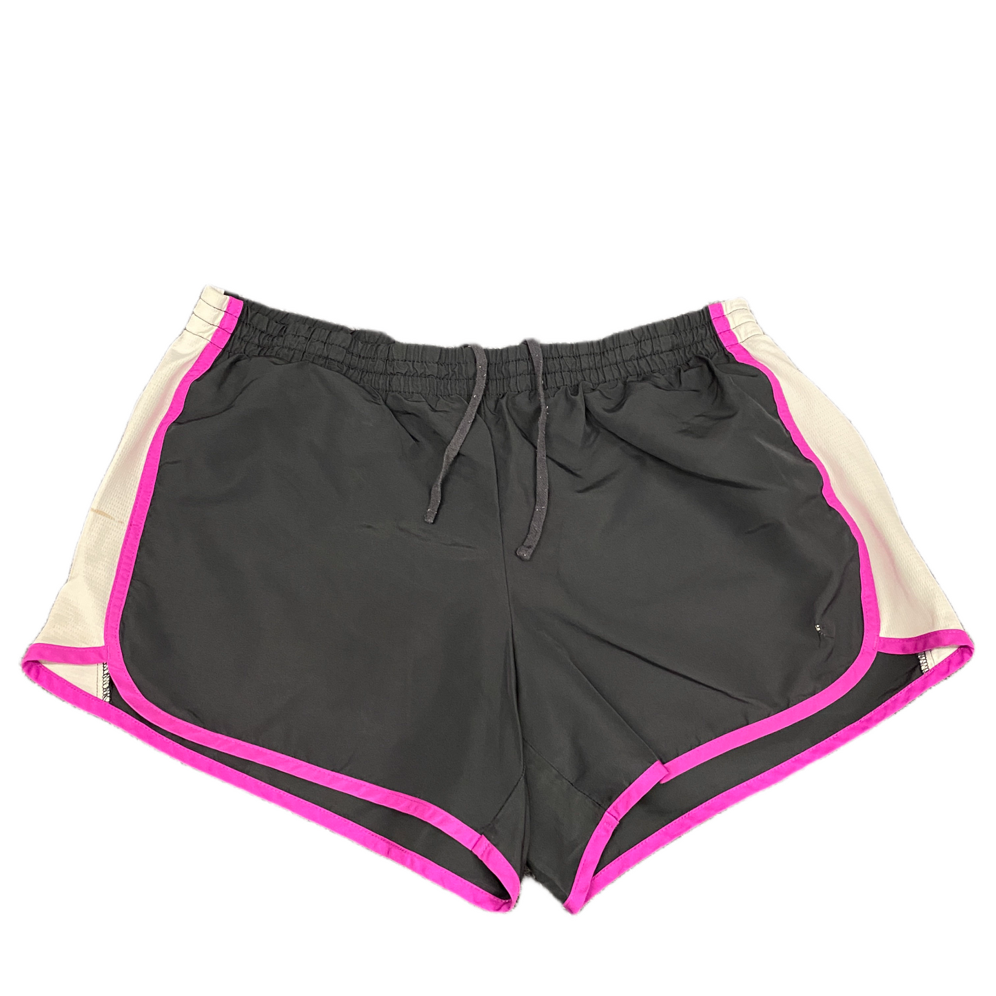 Running Shorts Womens L 32" Waist Black White Mesh Panel Dolphin Hem Drawstring