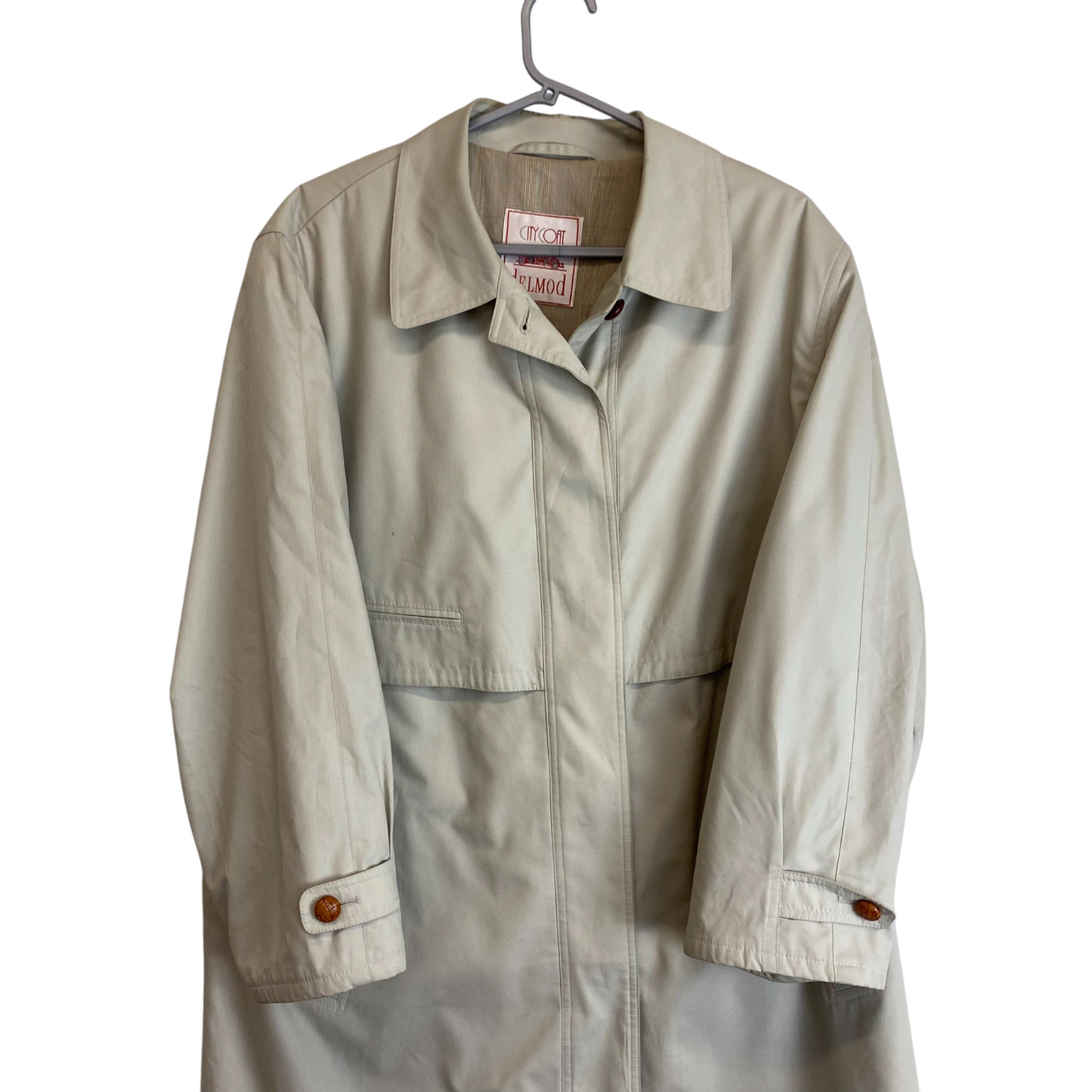 Delmod Trench Coat Womens XL Cream Vented Long Sleeve Collared Button Front