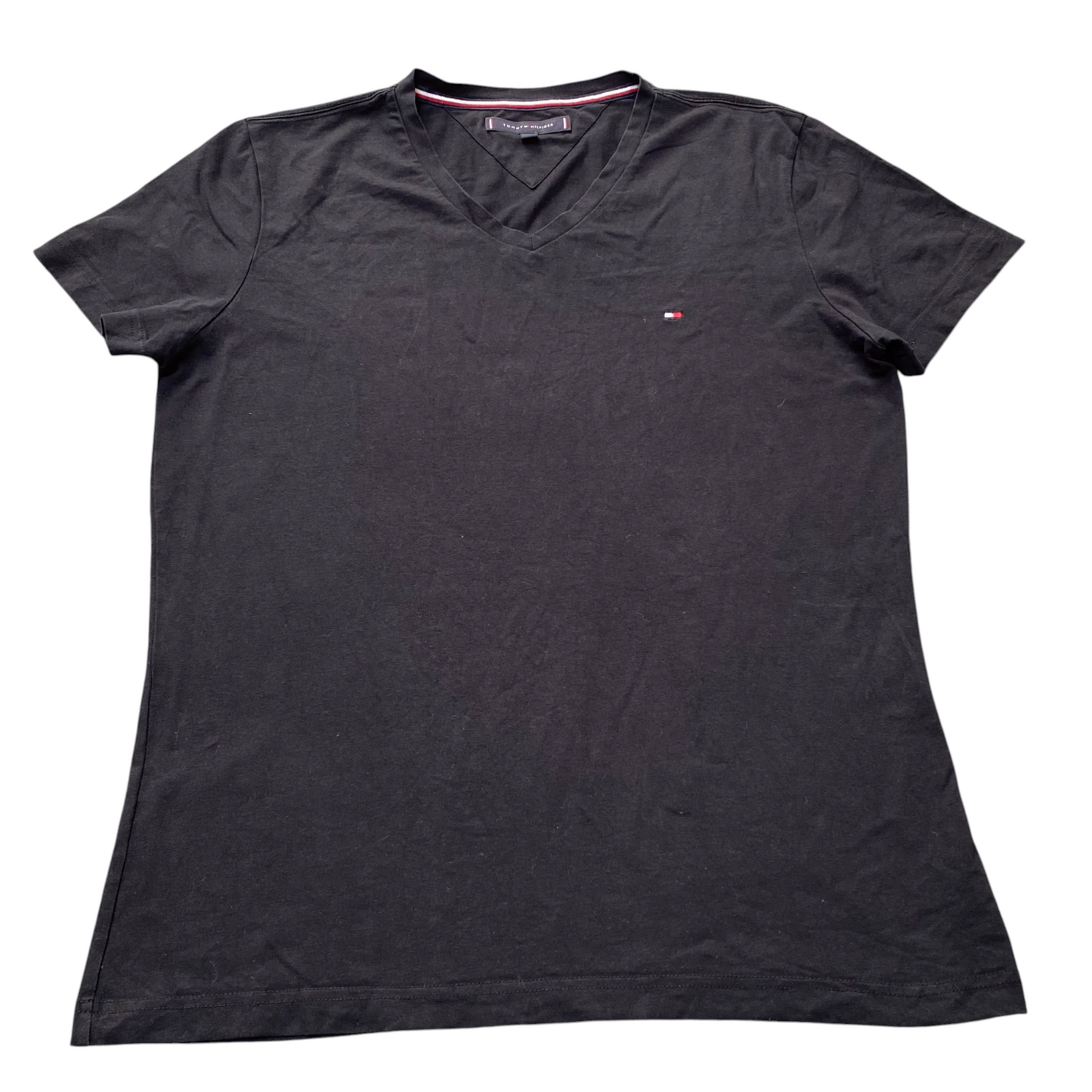 Tommy Hilfiger T Shirt Womens Large Black V Neck Short Sleeve Crew Neck Tee