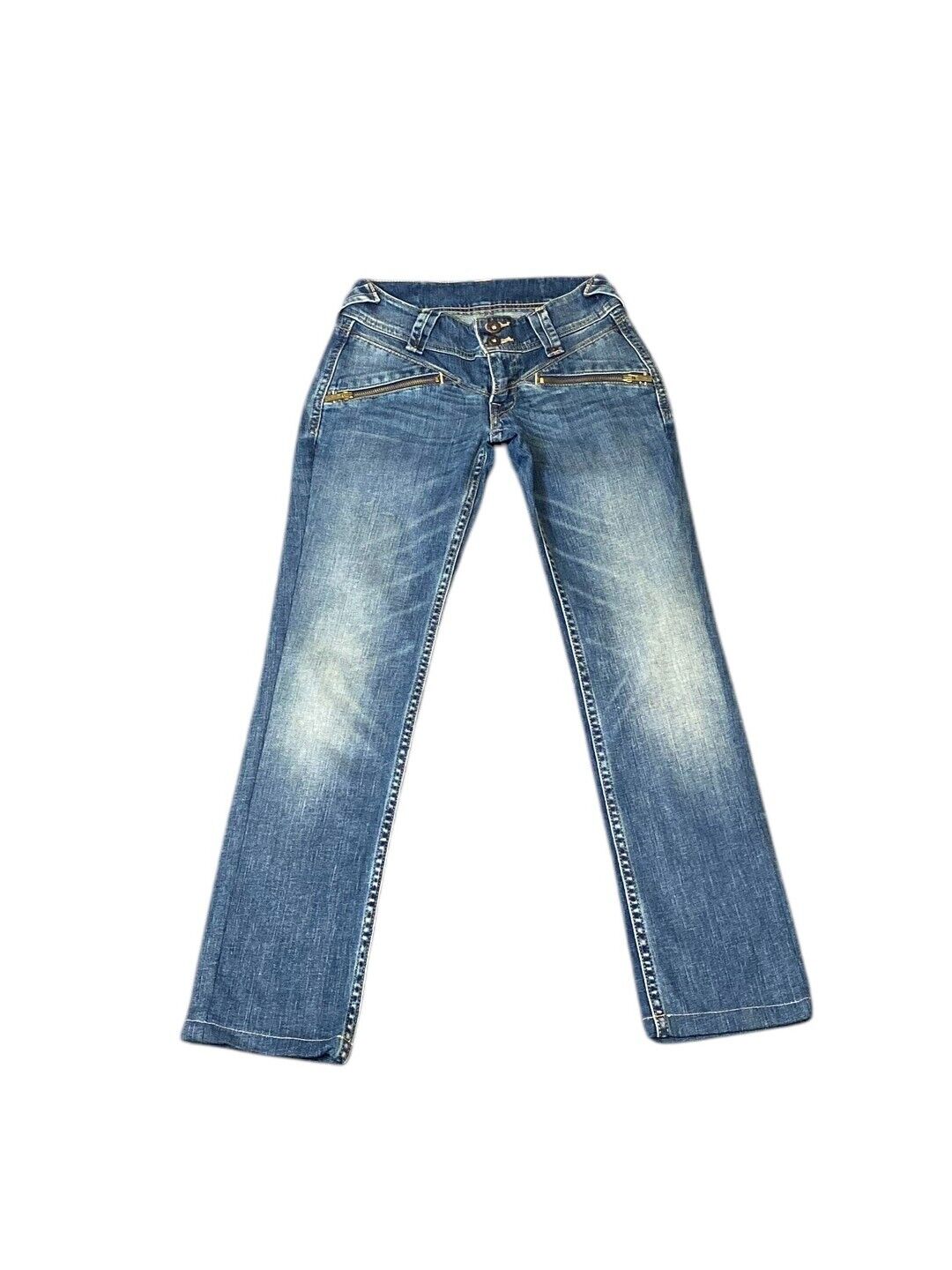 Levi's Jeans Womens 26W 28L Blue Denim Red Tab Straight Leg Faded Zipper Pocket