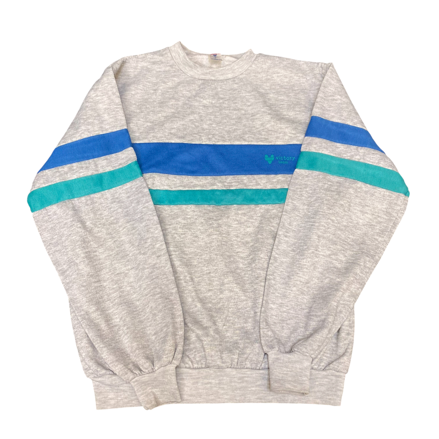 Victory Team Sweatshirt Mens Medium Grey Stripes Long Sleeve Crew Neck Pullover
