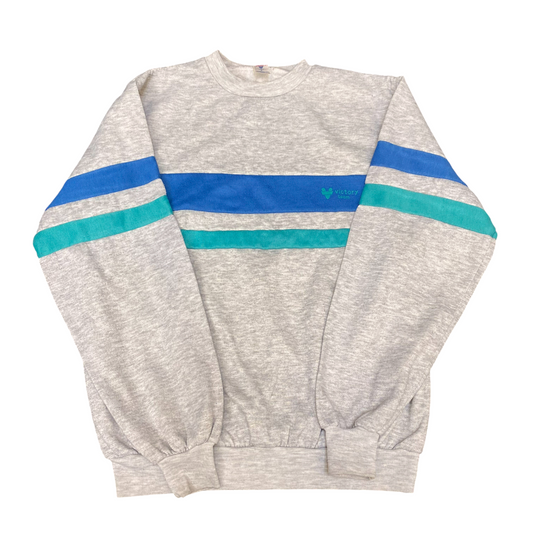Victory Team Sweatshirt Mens Medium Grey Stripes Long Sleeve Crew Neck Pullover