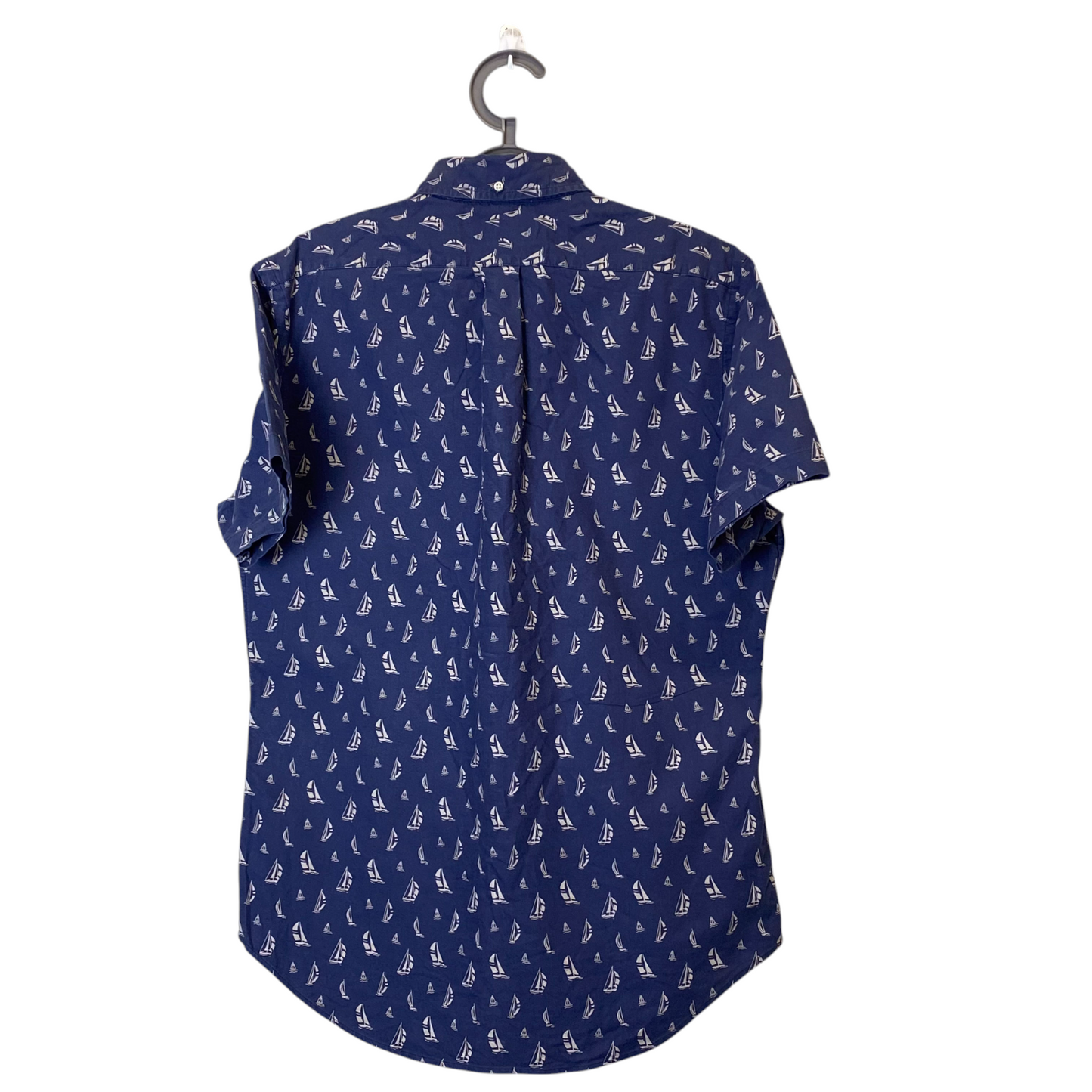 Ralph Lauren Shirt Mens Medium Blue Boat Print Short Sleeve Slim Fit Button Down