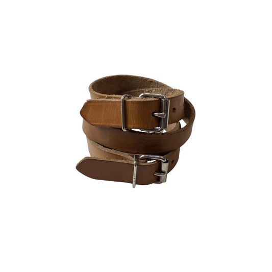 Set of 2 Waist Belt Mens Brown Leather Stainless Steel Roller Buckle Size 39 in