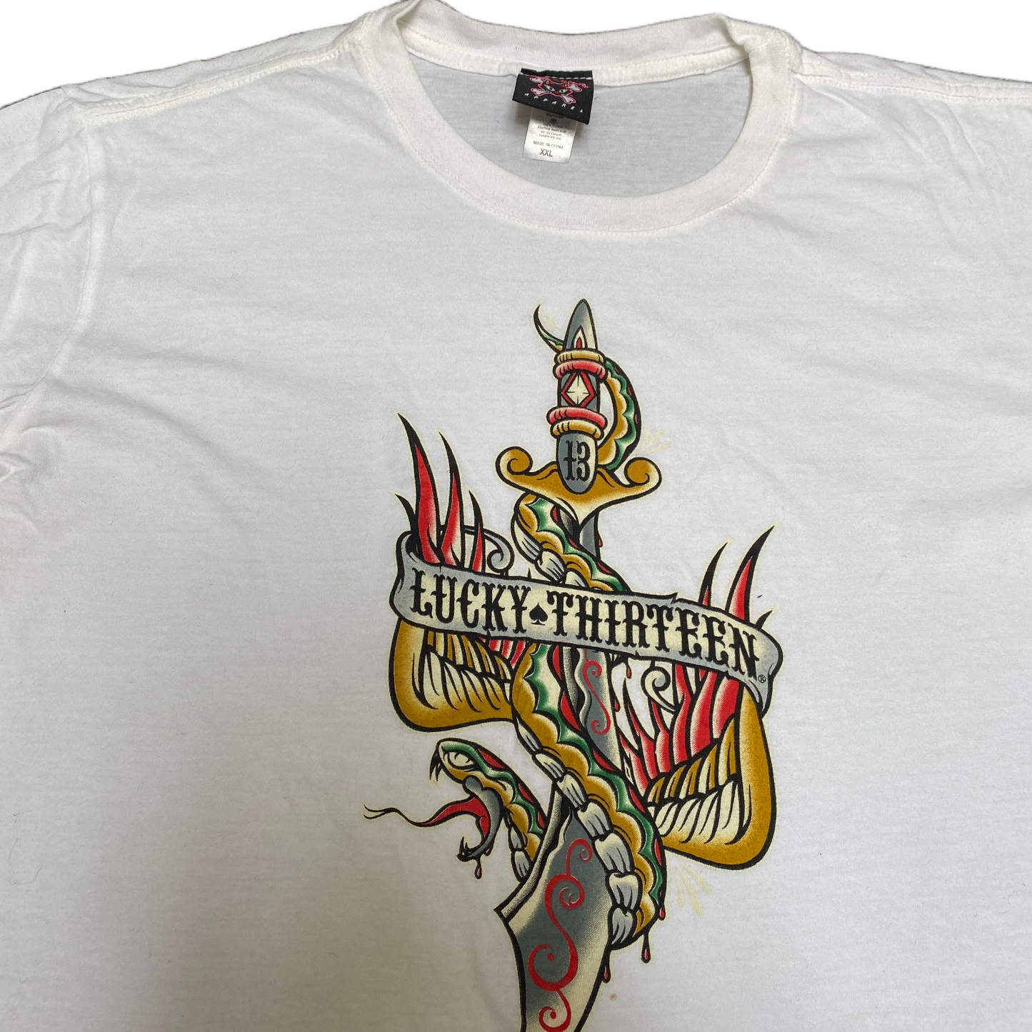 Lucky Thirteen T-Shirt Womens L White Graphic Print Short Sleeve Pullover Tee