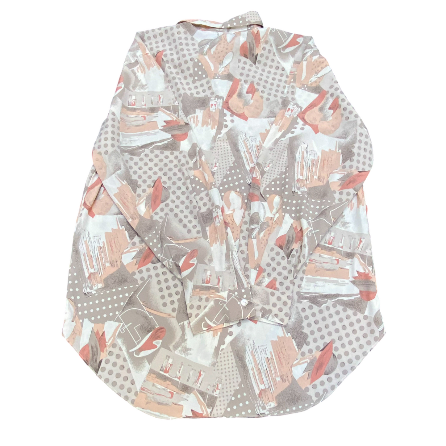 Primary Shirt Top Womens M Mutli Geometric Print Long Sleeve Round Hem Button Up