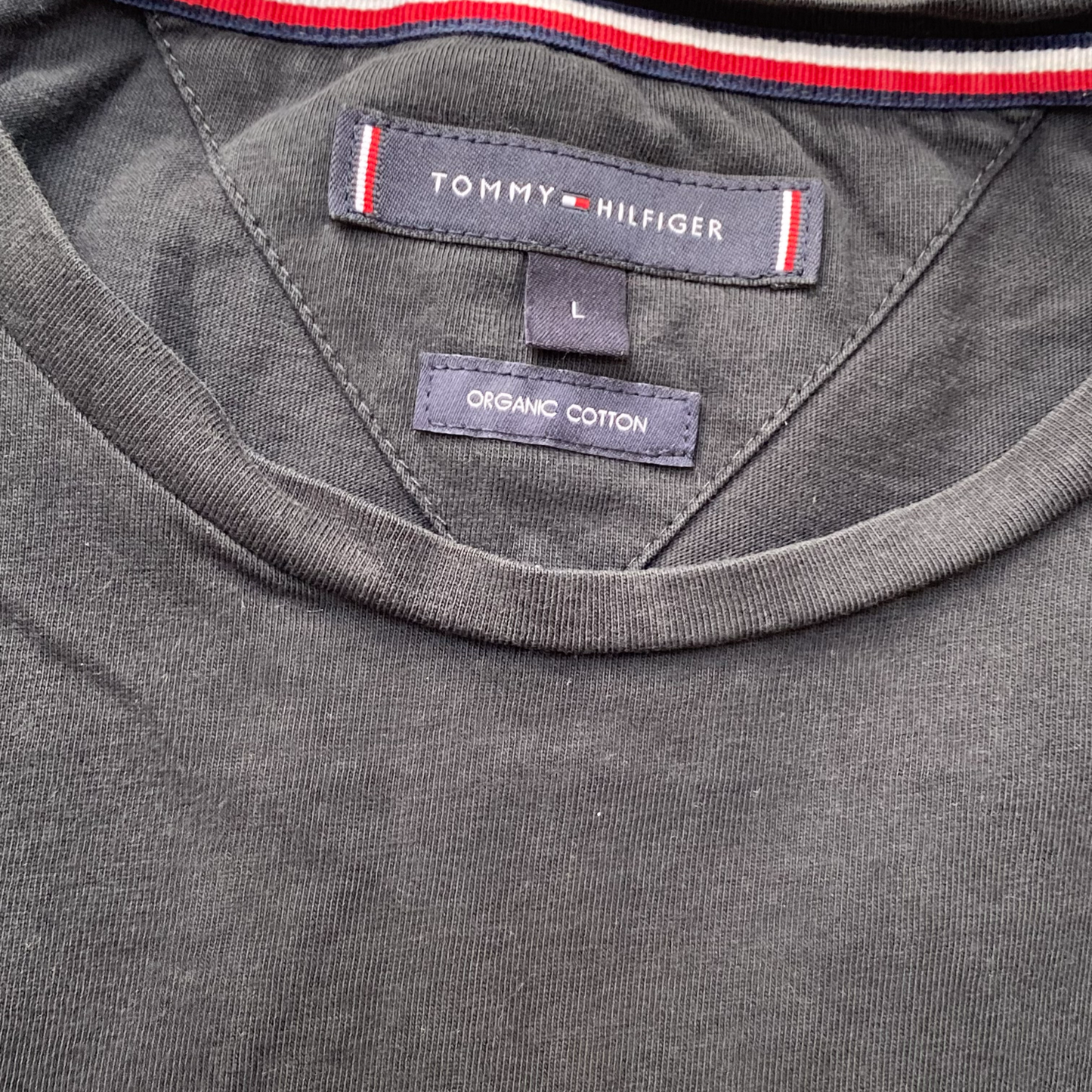Tommy Hilfiger T Shirt Mens L Black Cotton Short Sleeve Spellout Crew Neck Tee