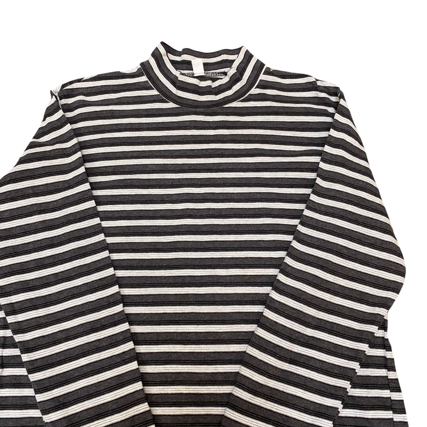 Uniqolo Jumper Womens L Grey White Striped Knit Long Sleeve Mock Neck Pullover