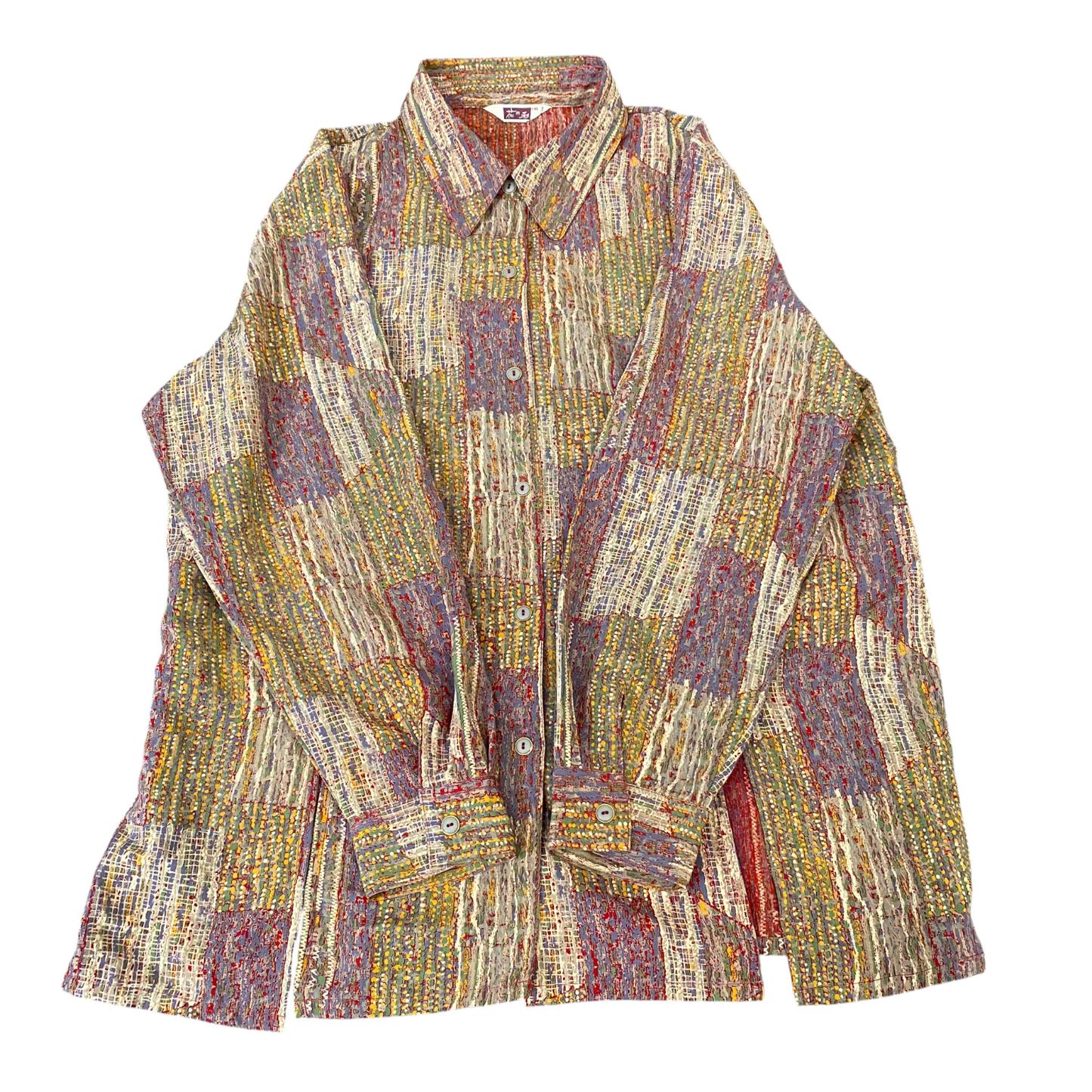 Womens Shirt Top L Multi Geometric Casual Long Sleeve Collared Button Down