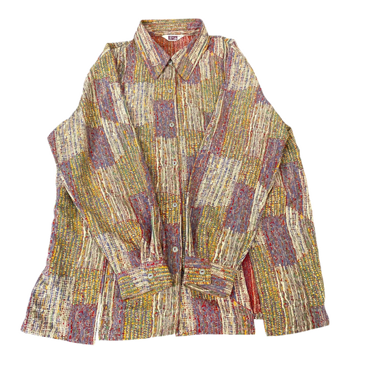 Womens Shirt Top L Multi Geometric Casual Long Sleeve Collared Button Down