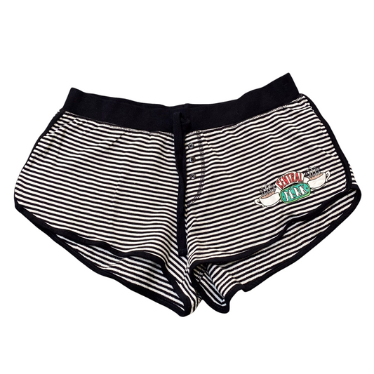 Friends Sprinter Running Shorts Womens Small Black White Striped Elastic Waist
