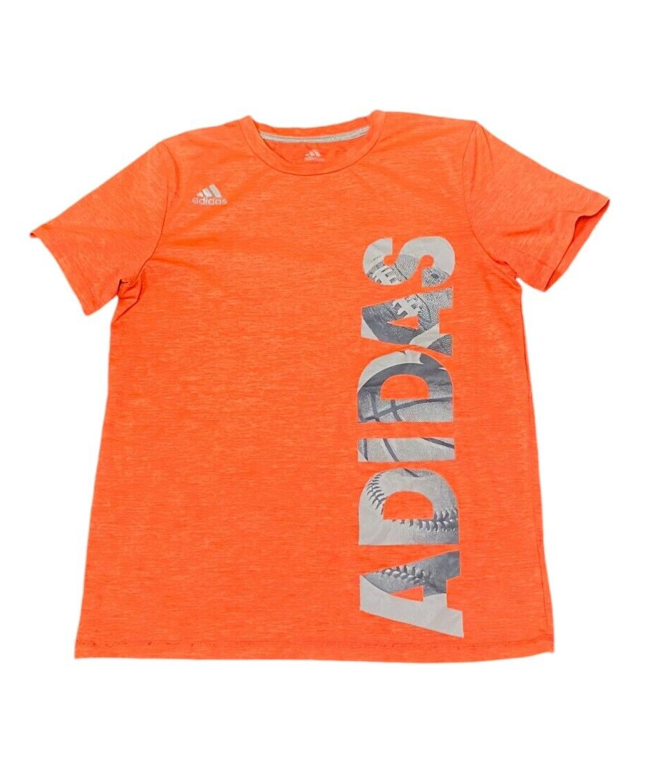 Adidas T-Shirt Men's S Orange Logo Crew Neck Short Sleeve Pullover Casual Tee