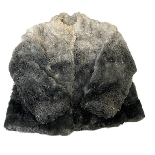 Incognita Faux Fur Jacket Womens Large Grey Black Tie Dye Lined Cozy Soft Warm