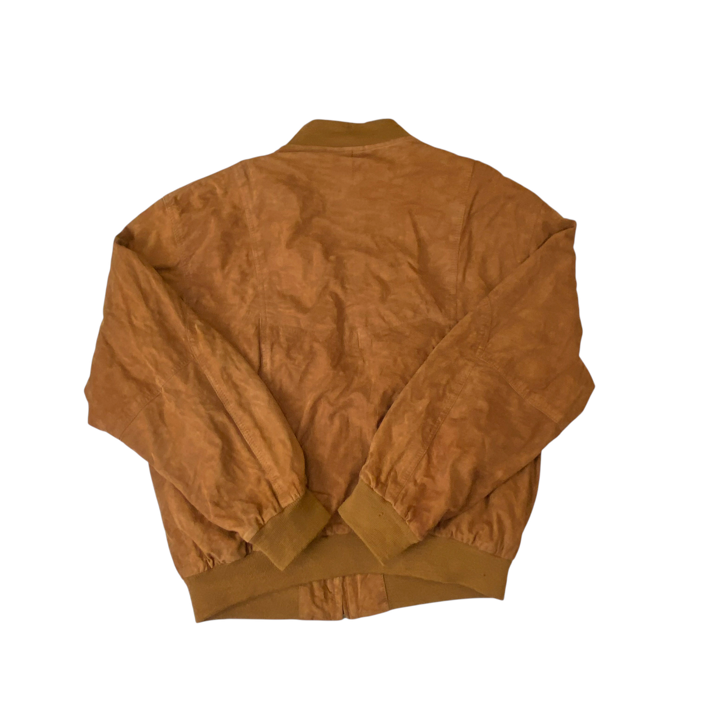 Bomber Jacket Mens Large Brown Suede Leather Pockets Long Sleeve Button Front