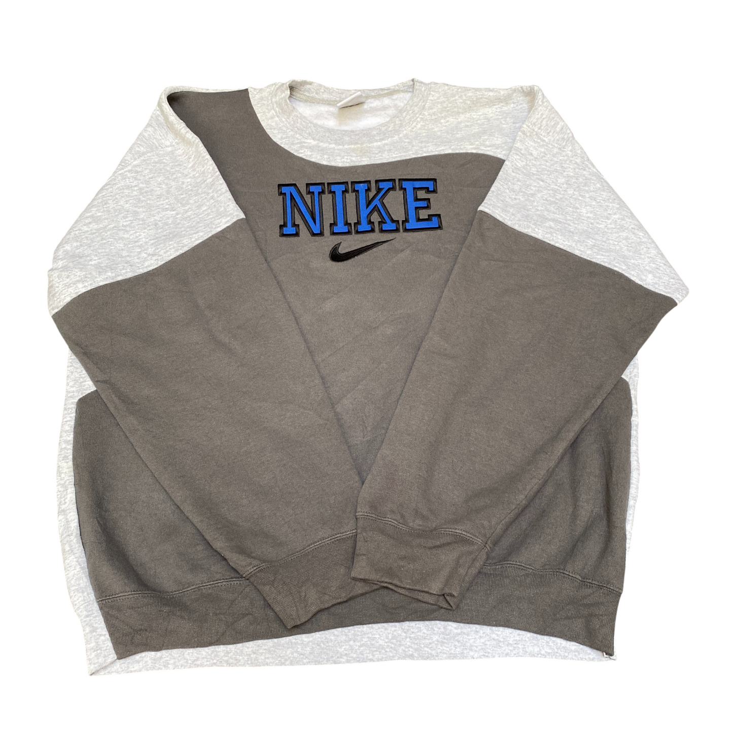 Nike Reworked Sweatshirt Men XL Brown Grey Embroidered Spellout Logo Vintage Y2K