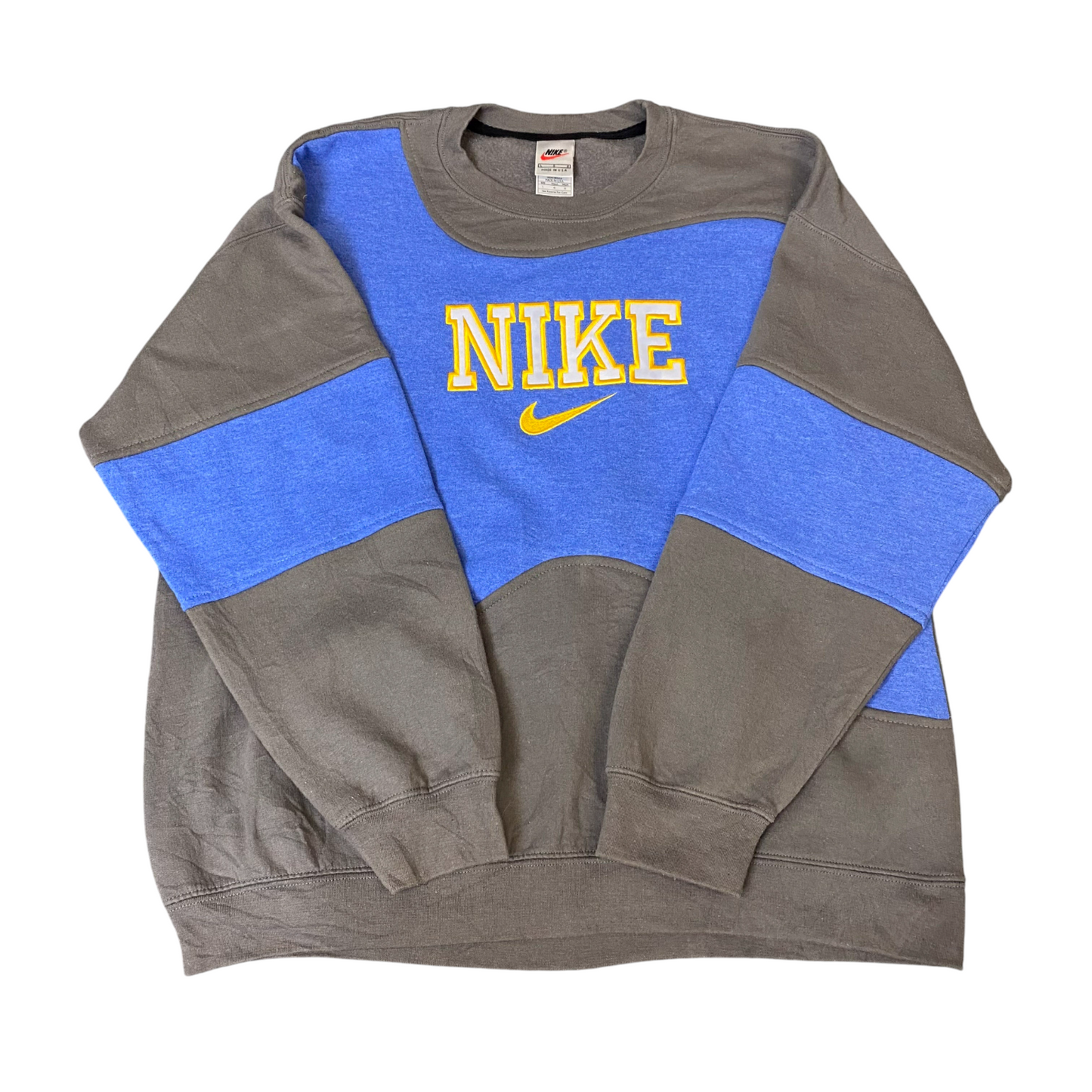 Nike Reworked Sweatshirt Mens Large Blue Grey Embroidered Spellout Logo Vtg Y2K