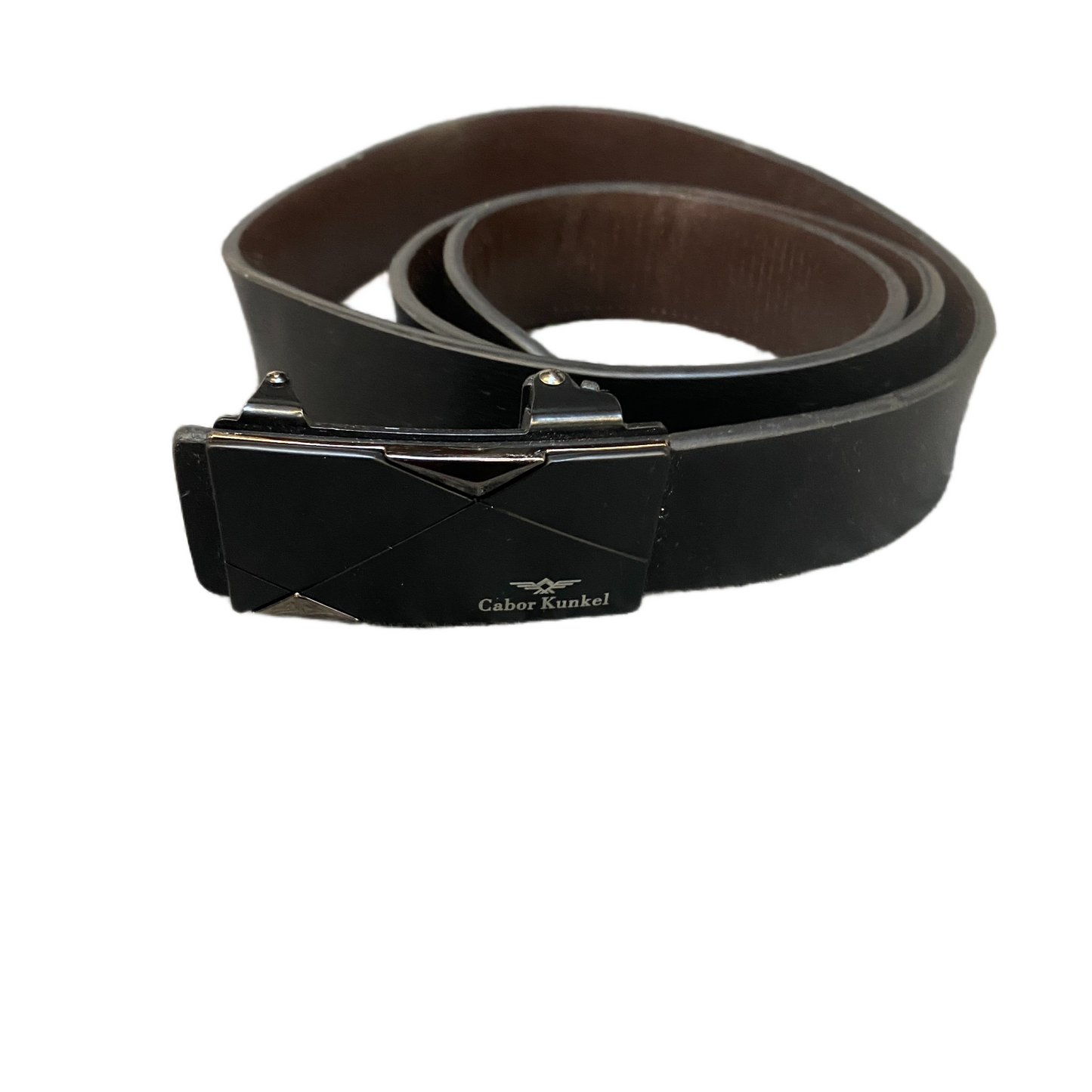 Cabor Kunkel Waist Belt Men Black Leather Rectangular Ratchet Buckle 44.5 inches