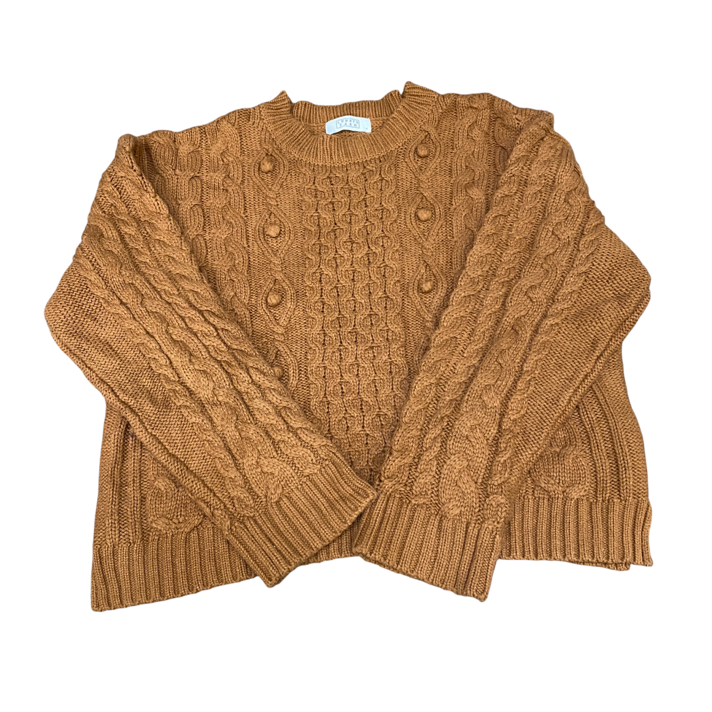 Lowrys Farm Jumper Womens Medium Bronze Cable Knit Bobble Long Sleeve Crewneck