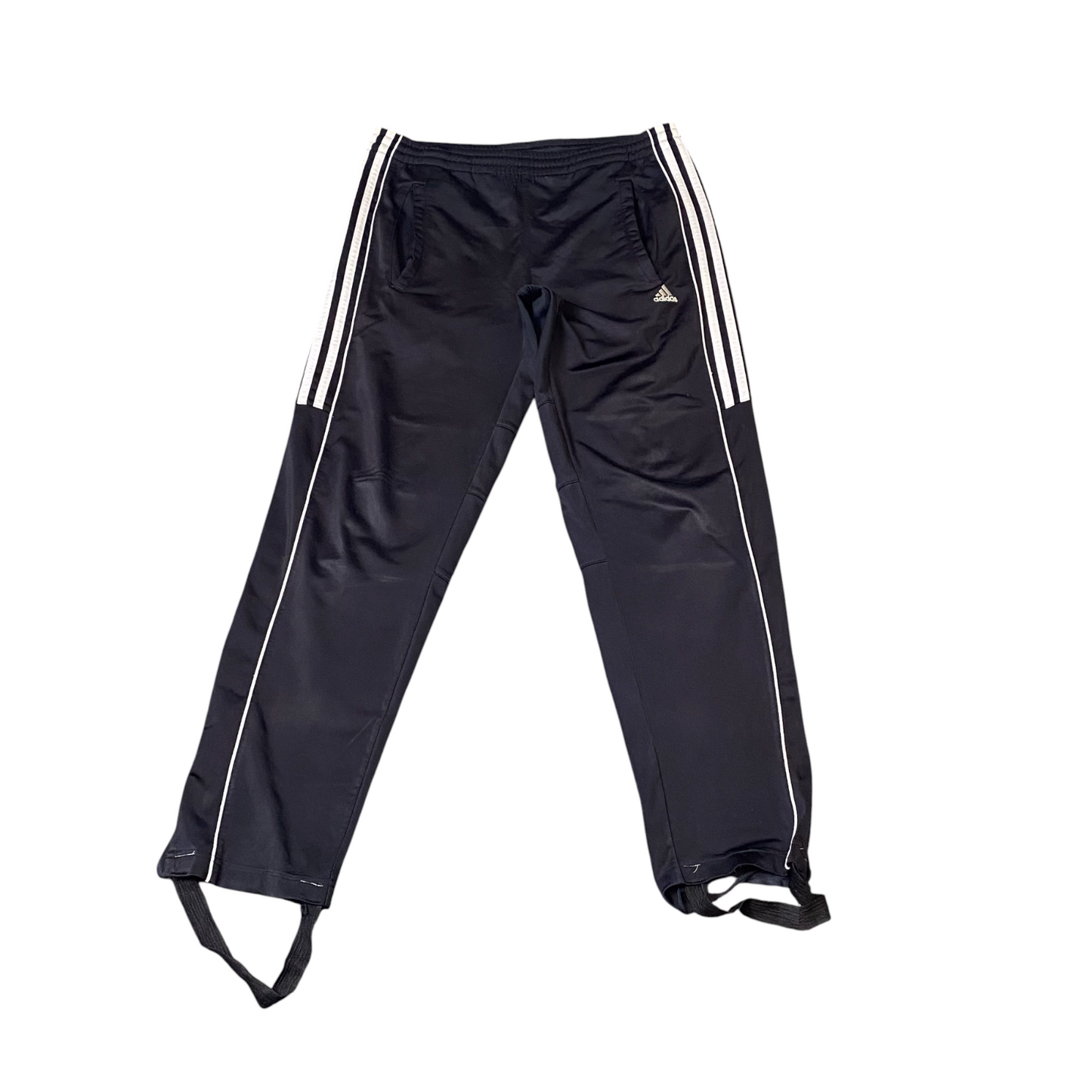 adidas Joggers Womens Large Black 3 Stripes Panel Elastic Waist Stirrup Pants