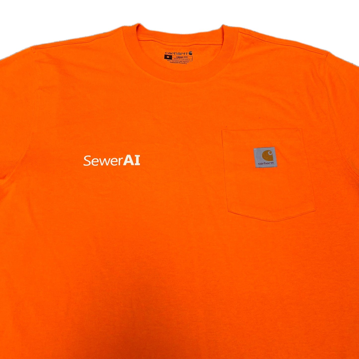 Carhartt SewerAI Pocket T-Shirt Mens Medium Orange Graphic Logo Loose Fit Tee