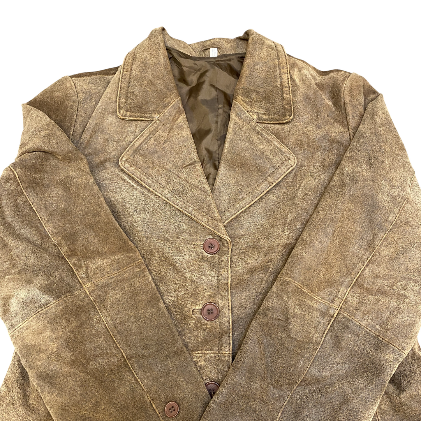 Womens Genuine Leather Blazer Jacket Medium Brown Notch Lapel Single Breasted