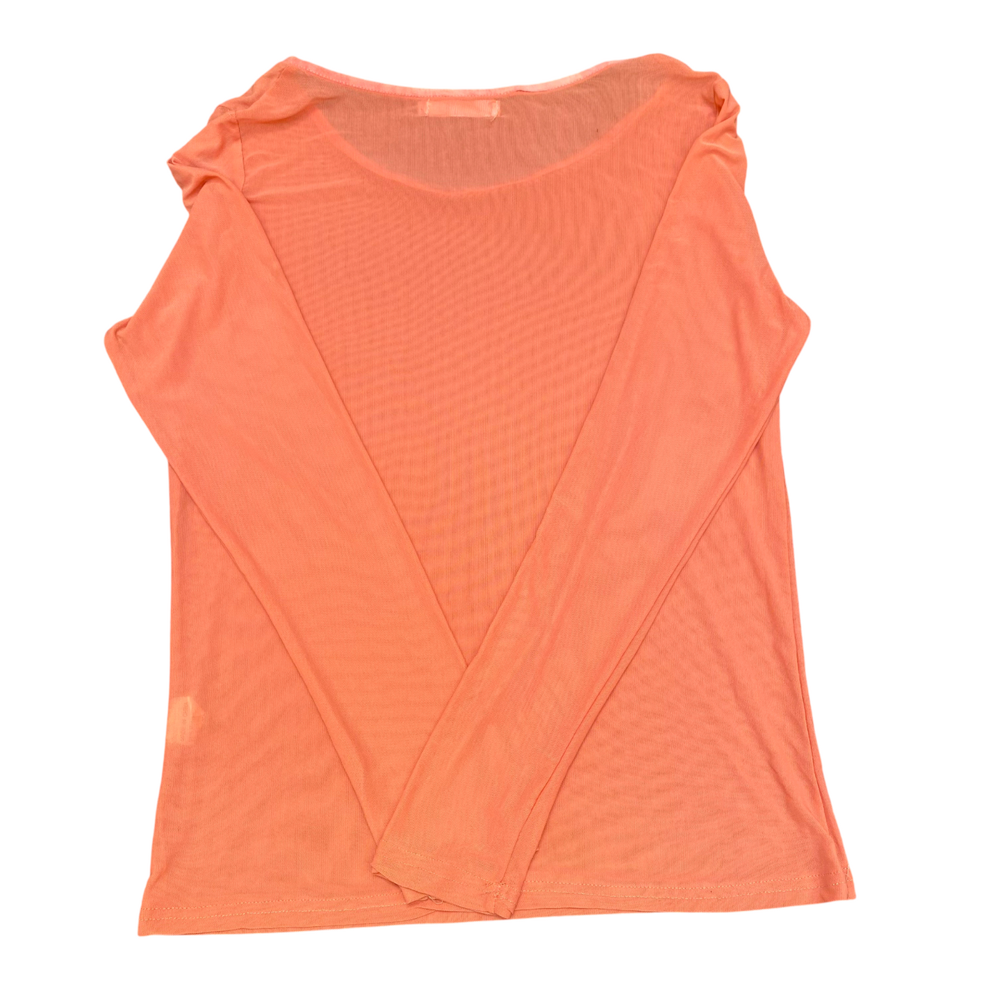 LAOTST Sheer Top Women Mesh S Orange Mesh Stretch Long Sleeve Round Neck Outdoor