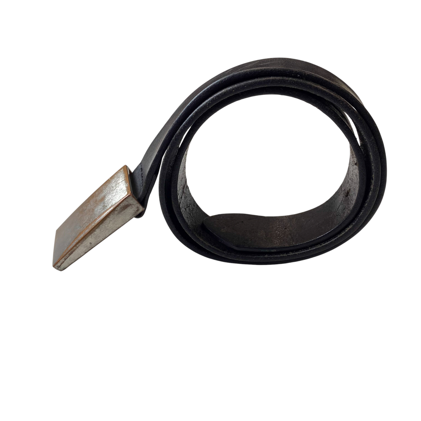 H&M Bundeswehr Waist Belt Mens Black Leather Plain Metal Buckle Size 37 in